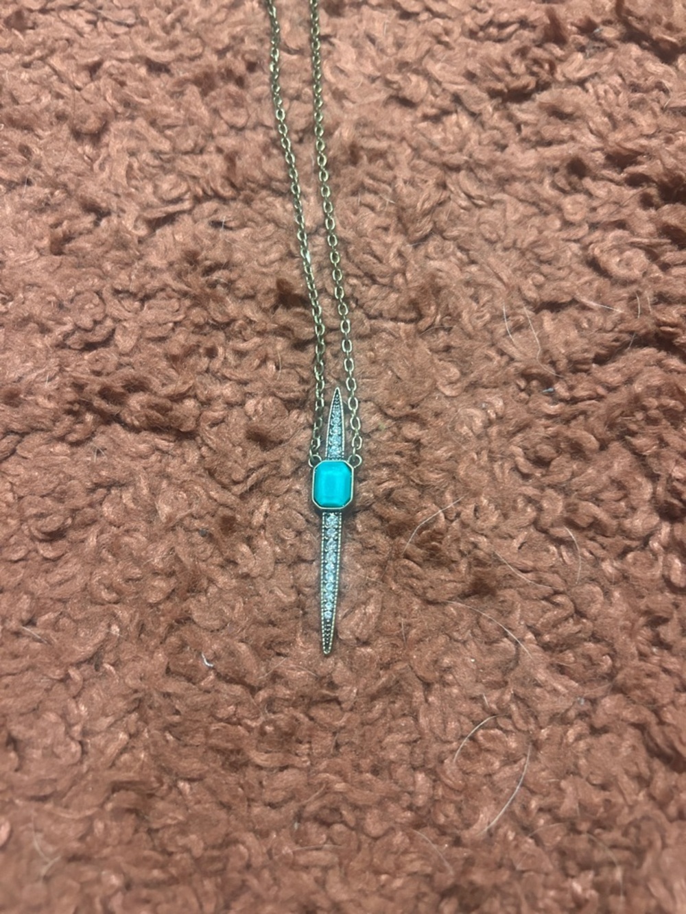 Turquoise Square Pendant Necklace - Women's Gold/Brass Tone Jewelry